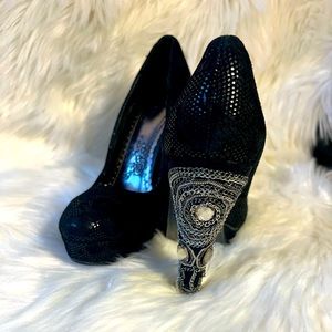 Naughty Monkey Black Lace Embellished Heels